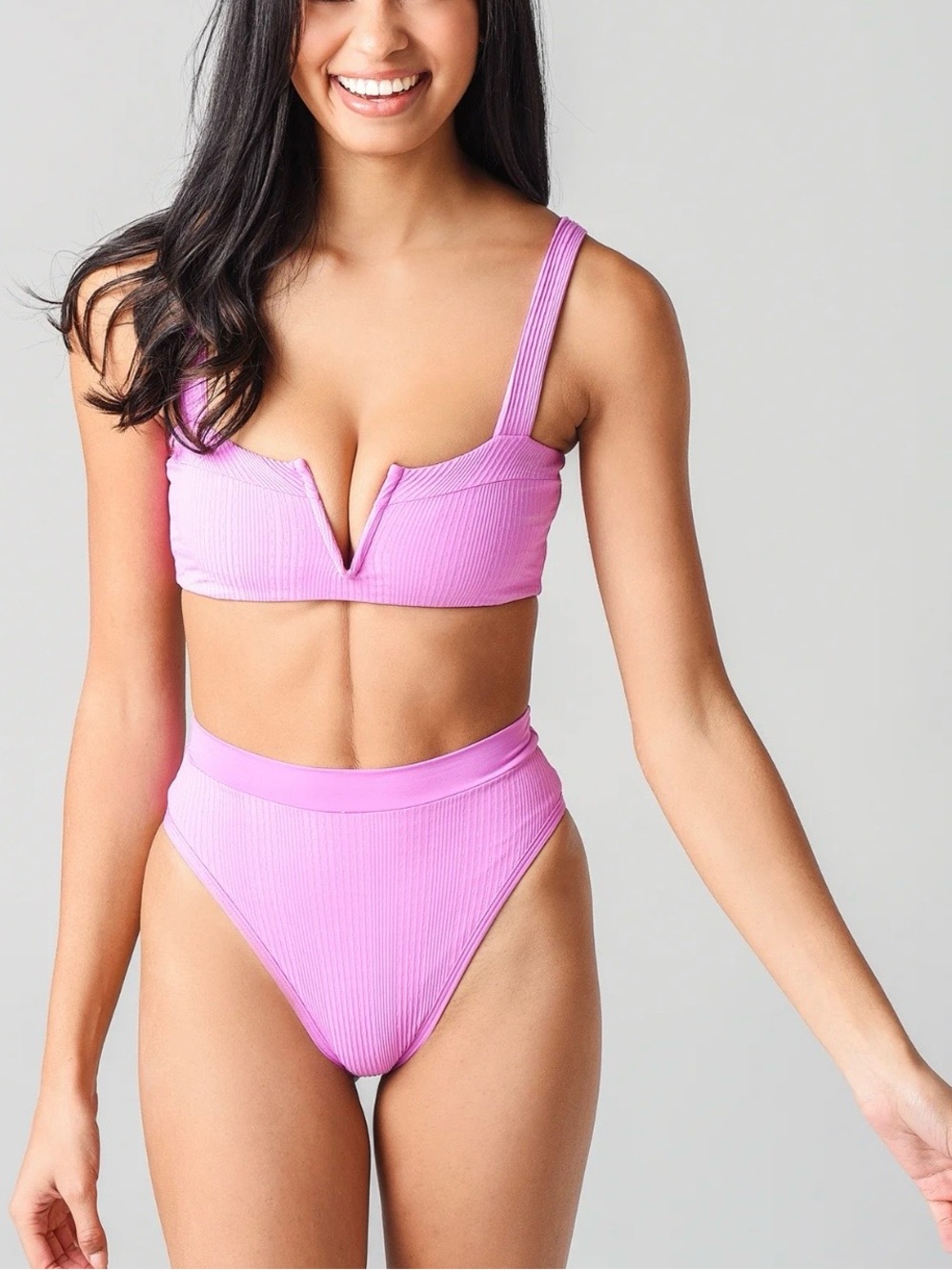 L*Space Lilac Pointelle Ribbed Lee Lee Bikini Set - Medium